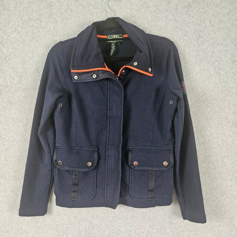 Lauren Active Ralph Lauren Navy Blue Utility Zip Up Jacket Orange Trim Small